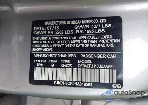 2017 Infiniti Qx30 Sport z USA, uszkodzony, nr VIN SJKCH5CP2HA019583